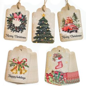 img-2d33beff9c609736c1c2 Vintage Christmas gift tags with string, 45 paper labels.